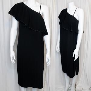 RODEBJER 'Wepet' Black Ruffled One-Shoulder Dress XS